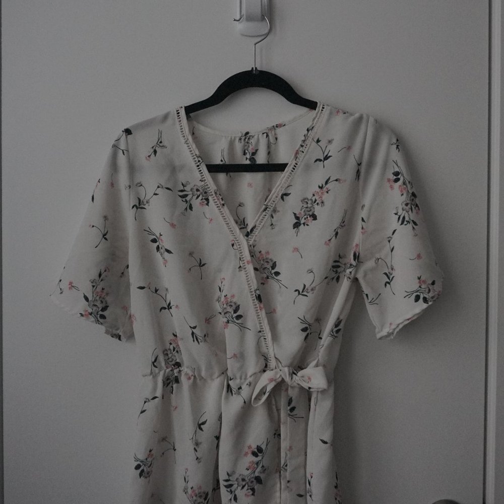 White Flower Blouse Top